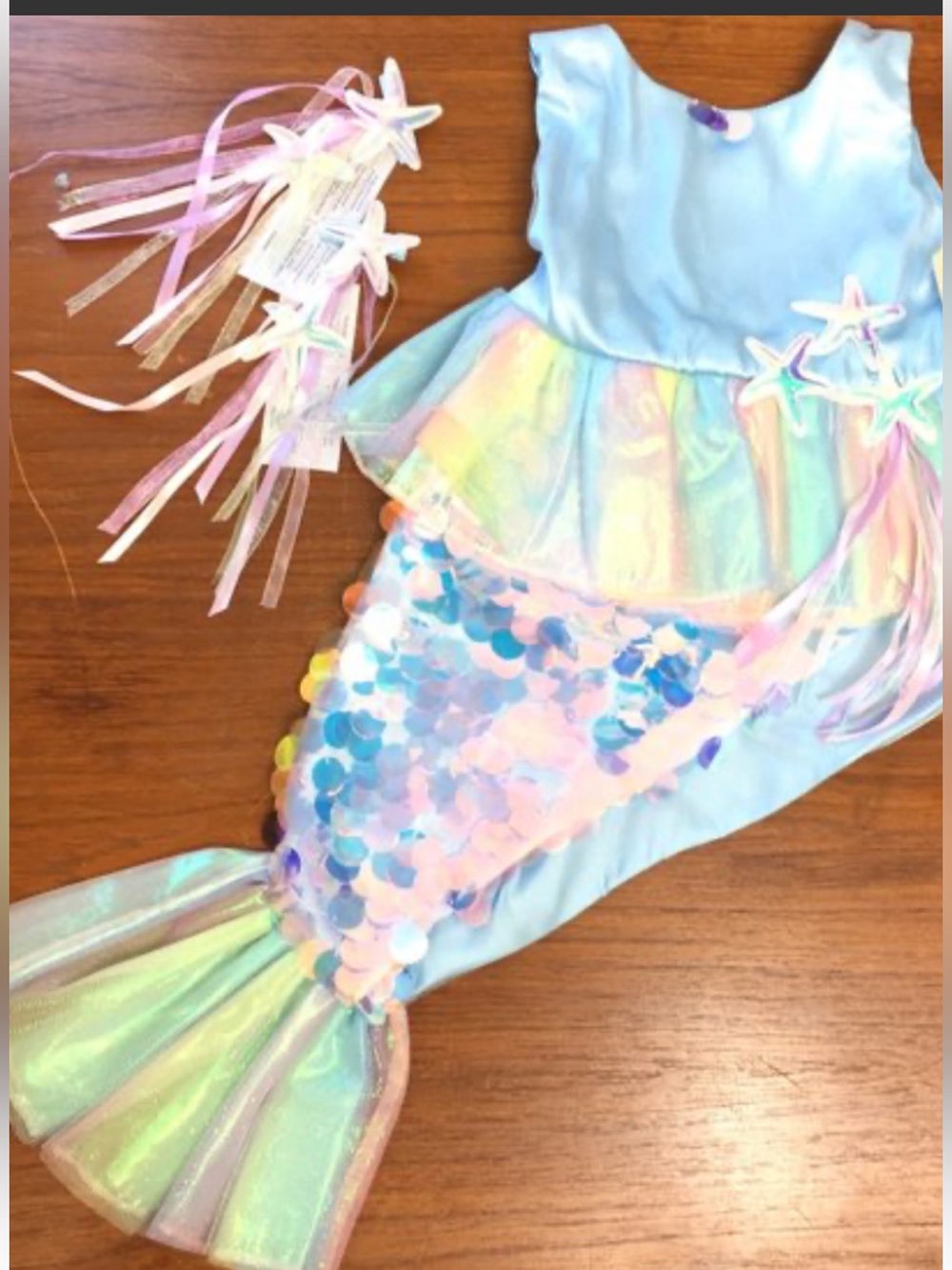 Blue Mermaid-Inspired Kids Costume Dress with Iridescent Skirt